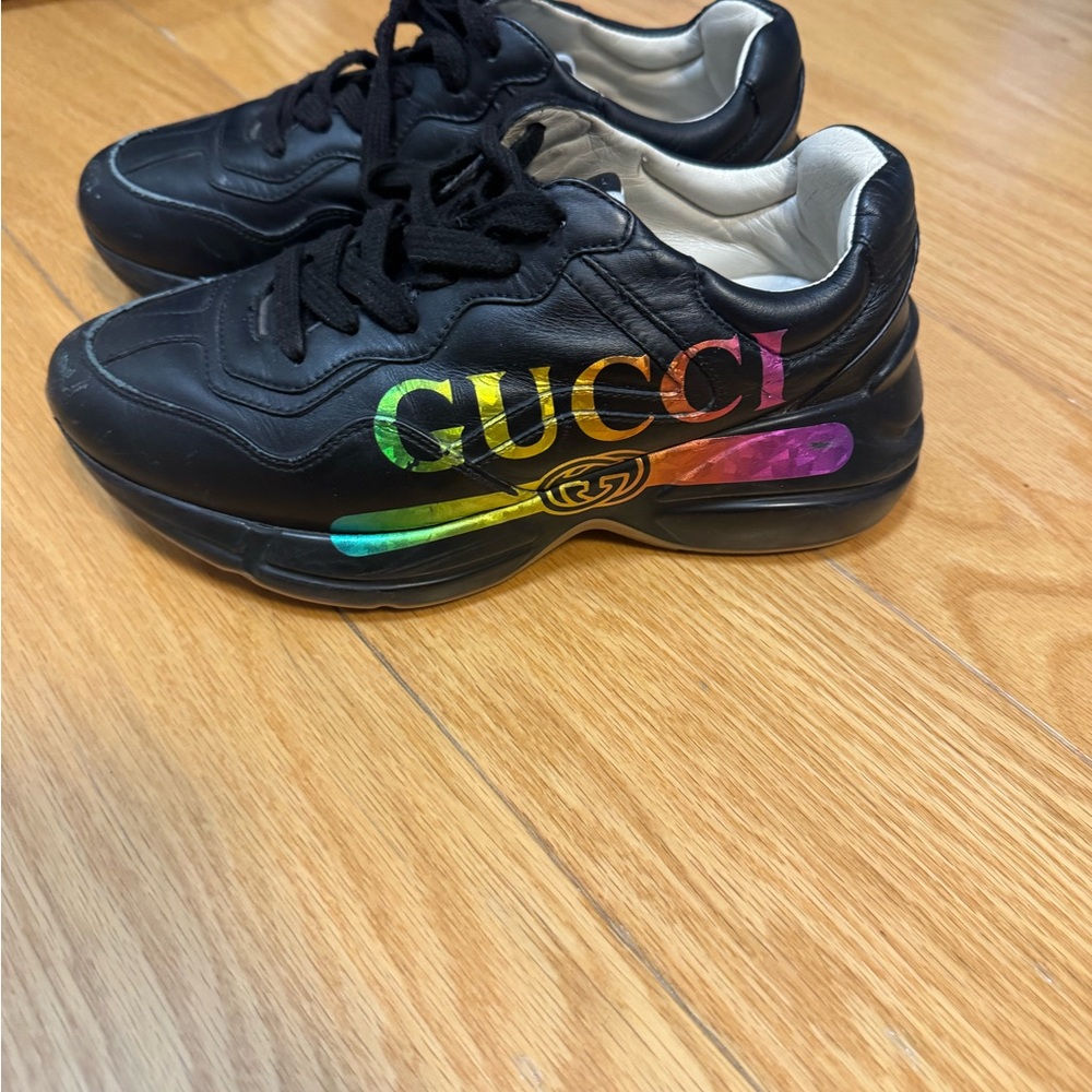 Gucci Black Sneakers with Iridescent Logo